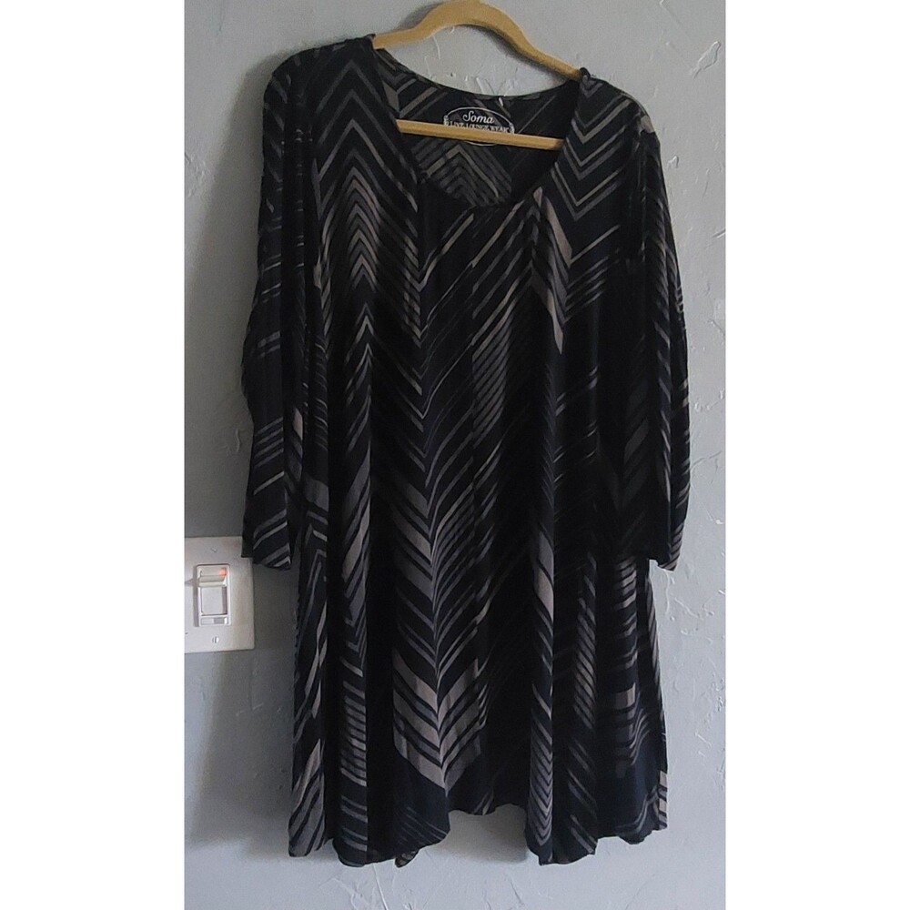 sleeve A line tunic dress  featuring & abstract geometric zigzag & stripe XL